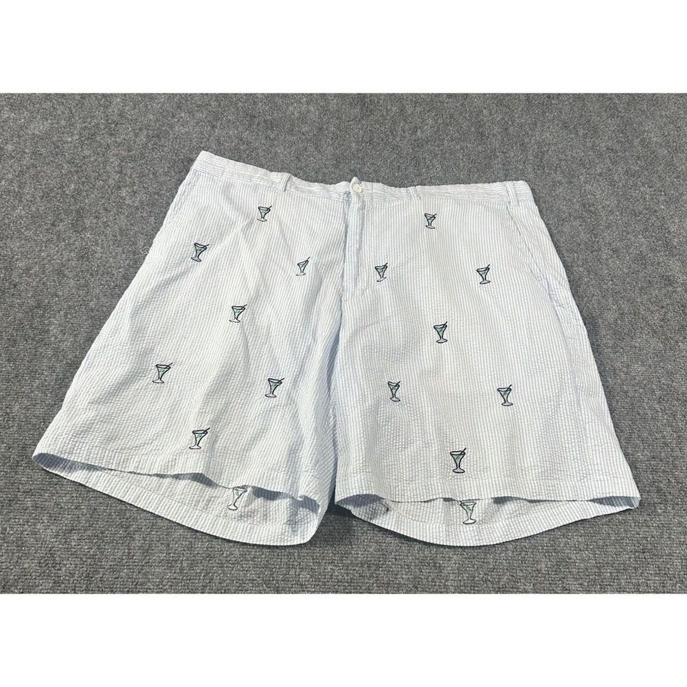 Castaway Nantucket Island Men's 42 White Striped Seersucker Short Martini Print